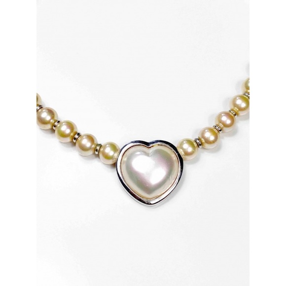 D’Orlan Vintage Heart Pendant Pearl Choker Necklace - Picture 3 of 6